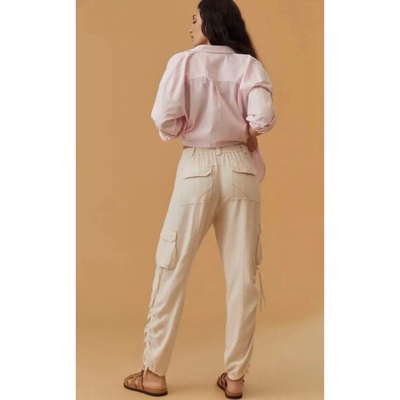By Anthropologie Relaxed Utility Cargo Pants Linen Blend Size: M Color: Ivory - Picture 2 of 10